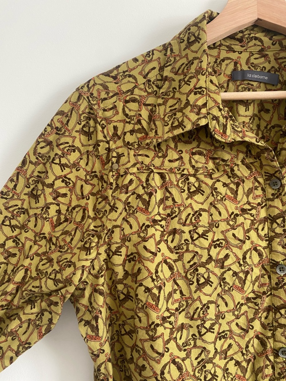 Liz Claiborne | Equestrian Print Cotton Twill Shirt | Heritage Olive | XL - Picture 3 of 7